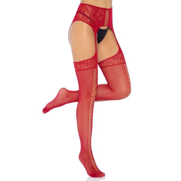 LEG AVENUE MEDIAS DE ENCAJES CON LIGUERO BURDEOS TALLA UNICA - Imagen 2