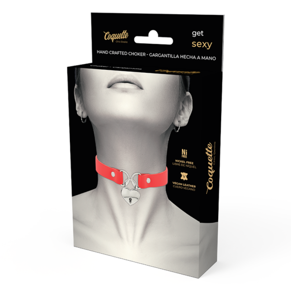 COQUETTE CHIC DESIRE COLLAR CUERO VEGANO ROJO ACCESORIO CORAZÓN CON LLAVE - Imagen 5