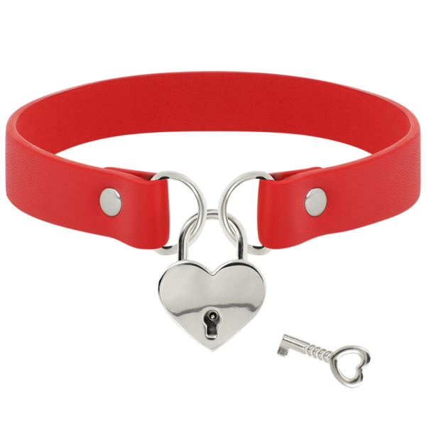 COQUETTE CHIC DESIRE COLLAR CUERO VEGANO ROJO ACCESORIO CORAZÓN CON LLAVE - Imagen 3