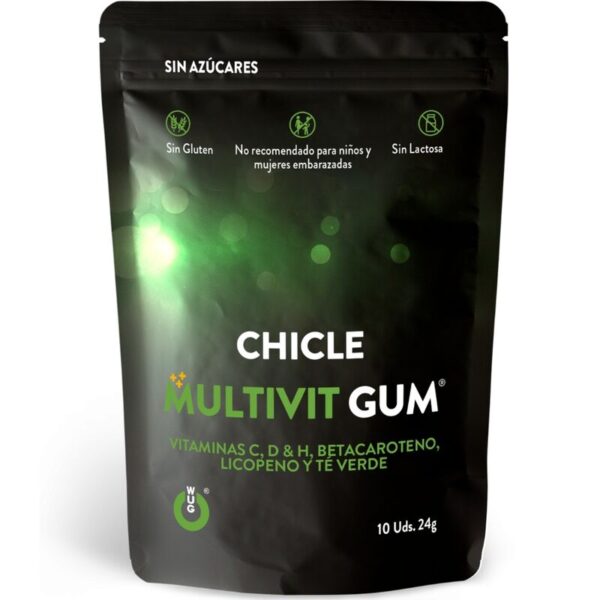 WUG GUM MULTIVIT CHICLE VITAMINA C, H, D, BETACAROTENO, LICOPENO Y TÉ VERDE 10 UNIDADES