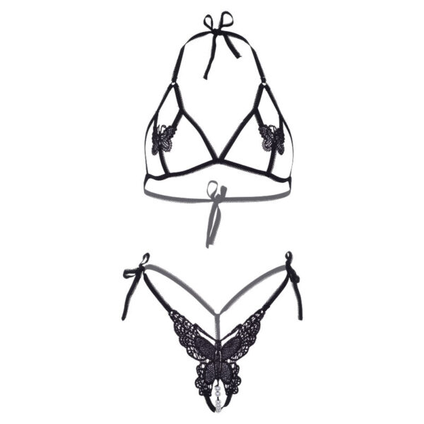 LEG AVENUE SET DOS PIEZAS SUJETADOR Y TANGA DE MARIPOSAS Y PERLAS TALLA UNICA - NEGRO - Imagen 5