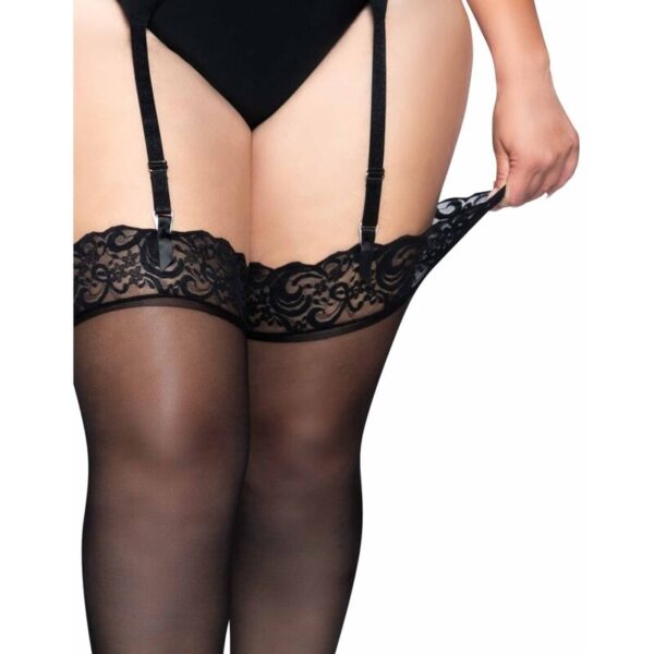 LEG AVENUE MEDIAS DE NYLON NEGRAS CON ENCAJE SUPERIOR PLUS - Imagen 3