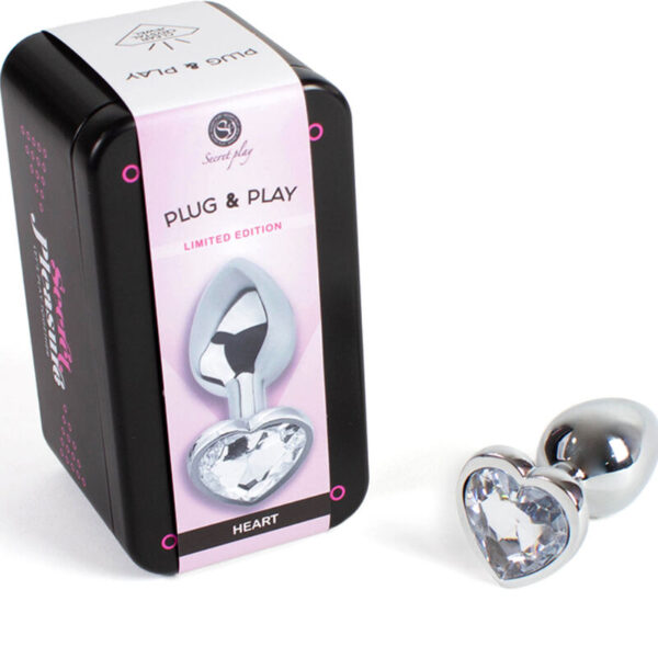 SECRET PLAY - METAL BUTT PLUG CORAZÓN TRANSPARENTE TALLA S 7 CM - Imagen 2
