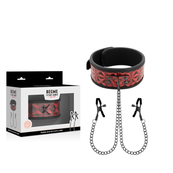 BEGME RED EDITION COLLAR CON CADENAS Y PINZAS PEZONES CON FORRO DE NOPRENO - Imagen 2
