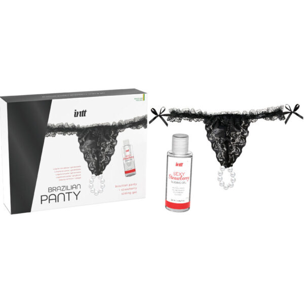 INTT - PANTY BRASILEÑA NEGRA CON PERLAS Y GEL LUBRICANTE 50ML - Imagen 3
