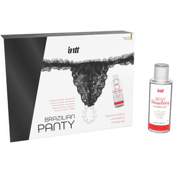 INTT - PANTY BRASILEÑA NEGRA CON PERLAS Y GEL LUBRICANTE 50ML - Imagen 2