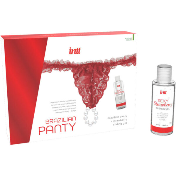 INTT - PANTY BRASILEÑO ROJA CON PERLAS Y GEL LUBRICANTE 50ML - Imagen 2