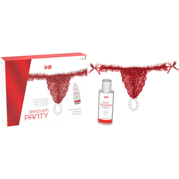 INTT - PANTY BRASILEÑO ROJA CON PERLAS Y GEL LUBRICANTE 50ML - Imagen 3