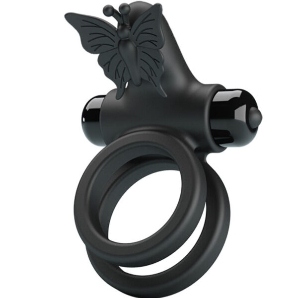 PRETTY LOVE - DOBLE ANILLO VIBRADOR CON ESTIMULADOR NEGRO - Imagen 2