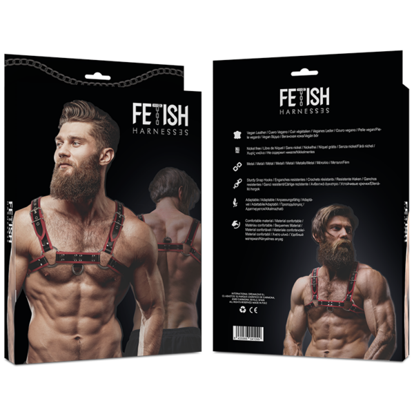FETISH SUBMISSIVE ATTITUDE - ARNÉS ECOPIEL PECHO HOMBRE NEGRO/ROJO - Imagen 2
