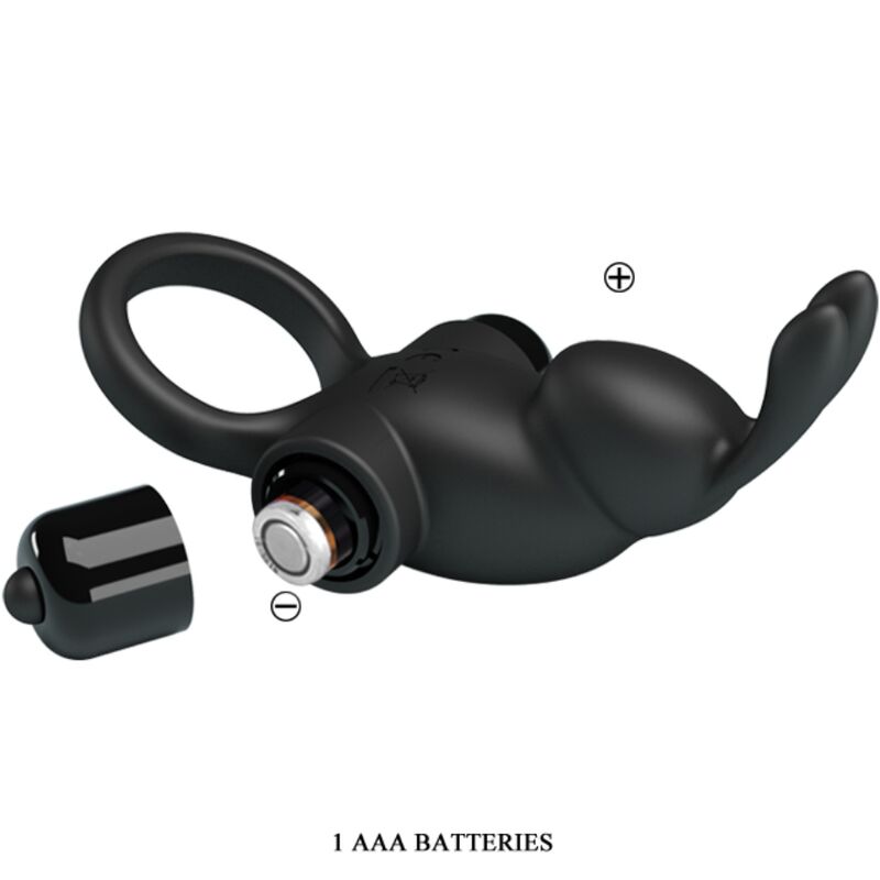 PRETTY LOVE - ANILLO VIBRADOR + ESTIMULADOR RABBIT CLÍTORIS 10 VIBRACIONES NEGRO - Imagen 5