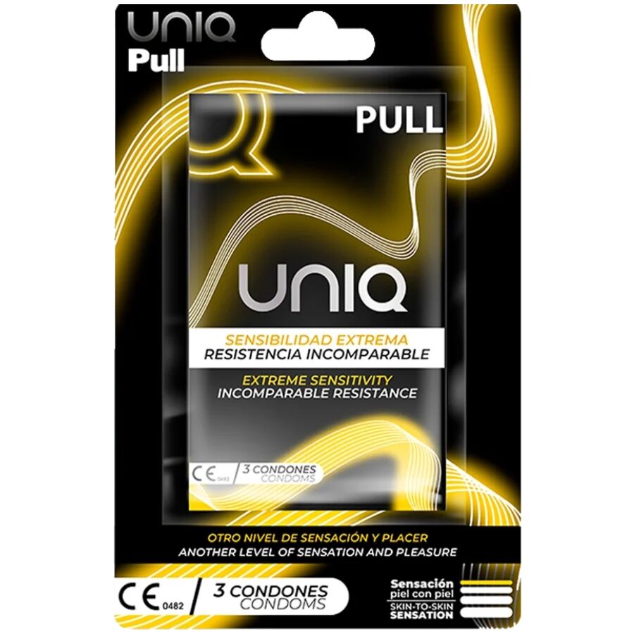 UNIQ PULL PRESERVATIVOS CON TIRAS SIN LATEX 3 UNIDADES