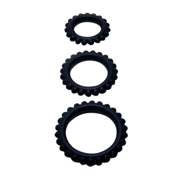 BAILE  TITAN SET 3PCS COCK RING BLACK 2.8 + 2.4 + 1.9 CM - Imagen 2