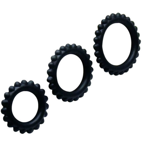 BAILE  TITAN SET 3PCS COCK RING BLACK 2.8 + 2.4 + 1.9 CM - Imagen 3