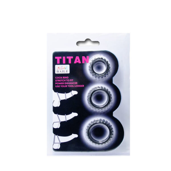 BAILE  TITAN SET 3PCS COCK RING BLACK 2.8 + 2.4 + 1.9 CM - Imagen 5