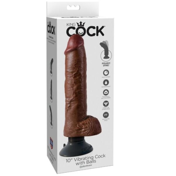 DILDO VIBRADOR KING COCK CON TESTICULOS 25.5 CM COLOR MARRON - Imagen 3