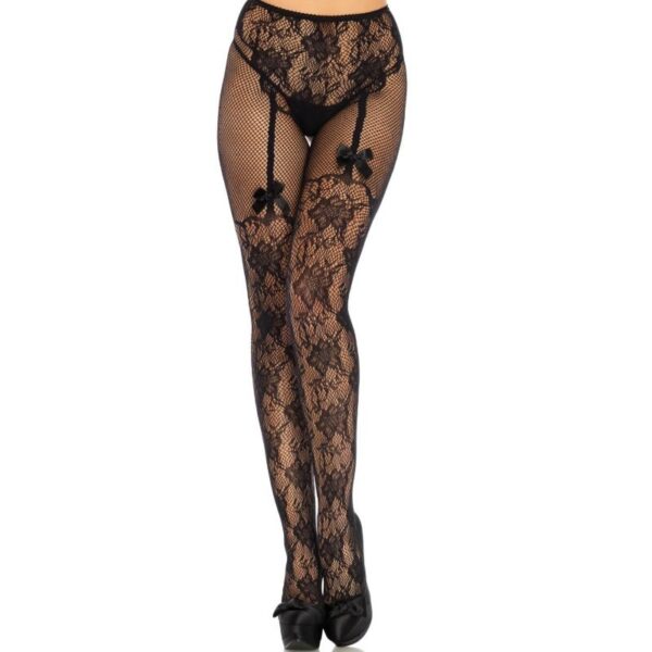 LEG AVENUE MEDIAS ALTAS CON ABERTURA TRASERA DISEÑO FLORAL TALLA UNICA - Imagen 2