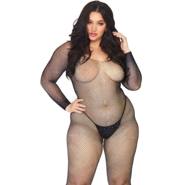 LEG AVENUE BODYSTOCKING EN RED CON BRILLANTE 1X-2X - Imagen 3