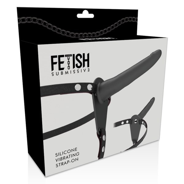 FETISH SUBMISSIVE ARNÉS VIBRADOR SILICONA NEGRO 15CM - Imagen 4