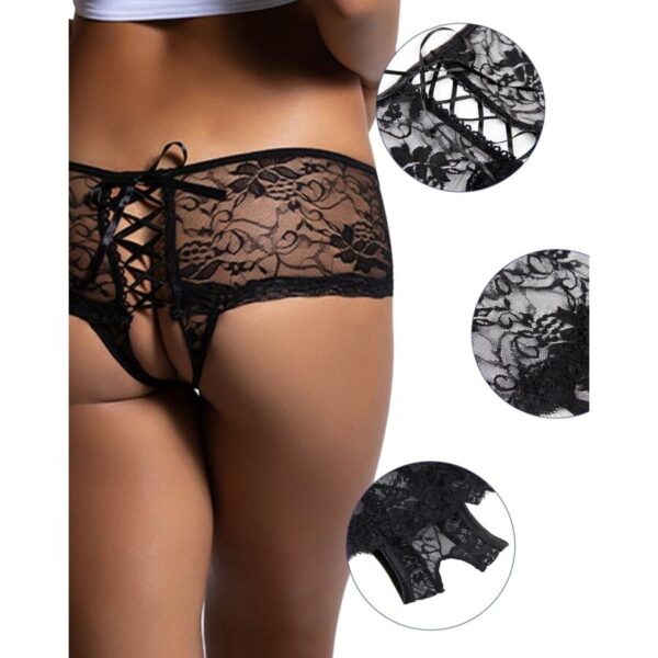 QUEEN LINGERIE PANTIES DE ENCAJE FLORAL ABERTURA TRASERA S/M - Imagen 3