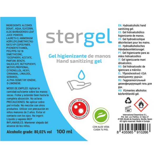 STERGEL  HIDROALCOHOLICO + ALOE VERA + FRAGANCIA 100ML - Imagen 3