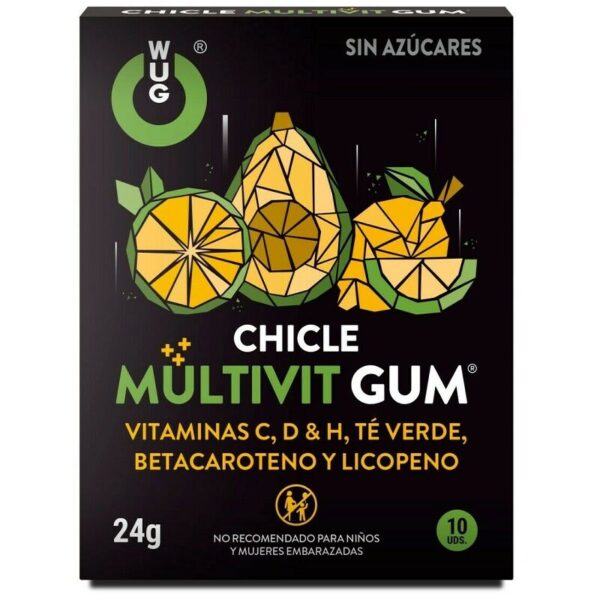 WUG GUM MULTIVIT CHICLE VITAMINA C, H, D, BETACAROTENO, LICOPENO Y TÉ VERDE 10 UNIDADES - Imagen 2