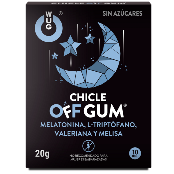 WUG GUM OFF CHICLE VALERIANA, TRIPTÓFANO, MELISA Y MELATONINA 10 UNIDADES - Imagen 2