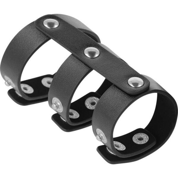 DARKNESS ANILLO DOBLE PENE Y TESTICULOS AJUSTABLE LEATHER - Imagen 3