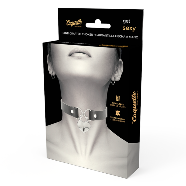 COQUETTE CHIC DESIRE COLLAR CUERO VEGANO ACCESORIO CORAZÓN CON LLAVE - Imagen 5