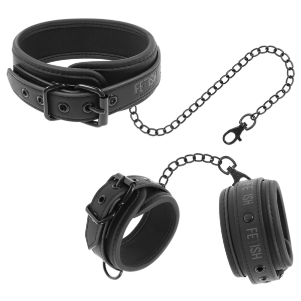 FETISH SUBMISSIVE COLLAR Y ESPOSAS CUERO VEGANO CON FORRO DE NOPRENO - Imagen 2