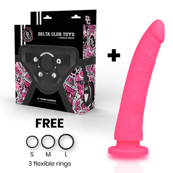DELTA CLUB TOYS DILDO + ARNES ROSA SILICONA MEDICA 20 X 4 CM - Imagen 2