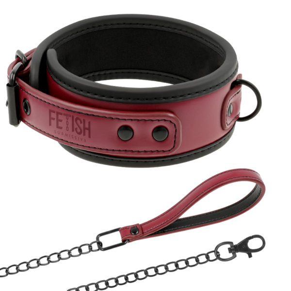 FETISH SUBMISSIVE DARK ROOM COLLAR CON CADENA CON FORRO DE NEOPRENO - Imagen 2