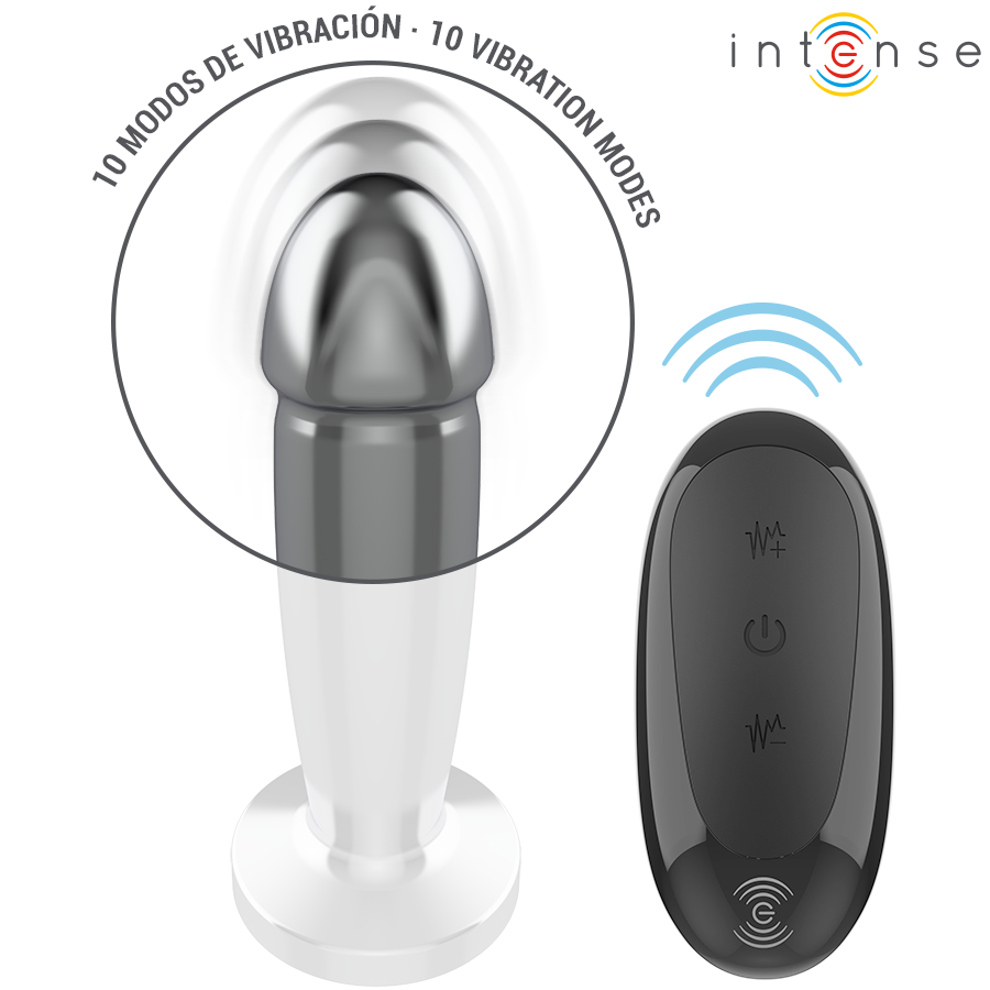 INTENSE - PLUG ANAL 10 VIBRACIONES METAL EN FORMA DE DILDO CON CONTROL REMOTO S - Imagen 4