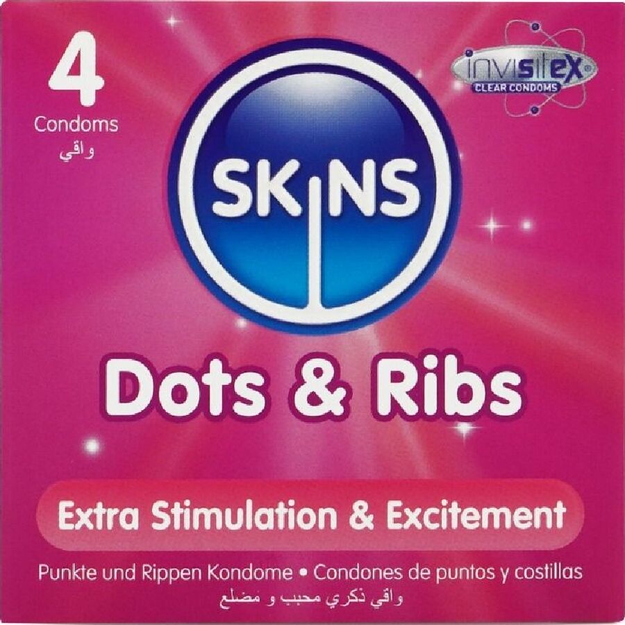 SKINS - DOTS  RIBS PRESERVATIVOS PREMIUM PACK 4