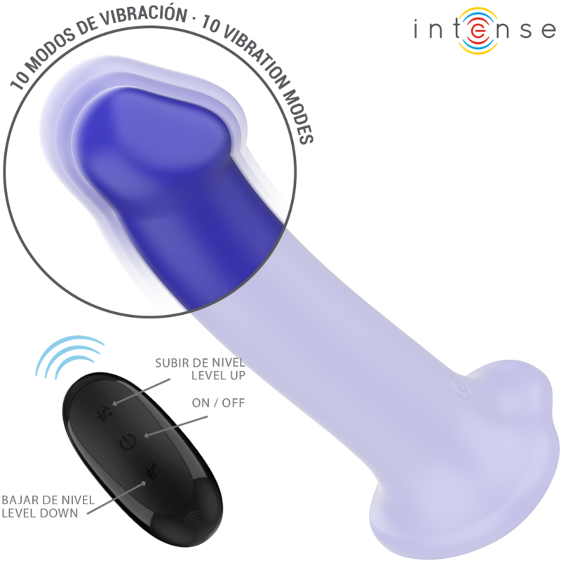 INTENSE - VICTORIA VIBRADOR CON VENTOSA 10 VIBRACIONES AZUL OSCURO CONTROL REMOTO - Imagen 4