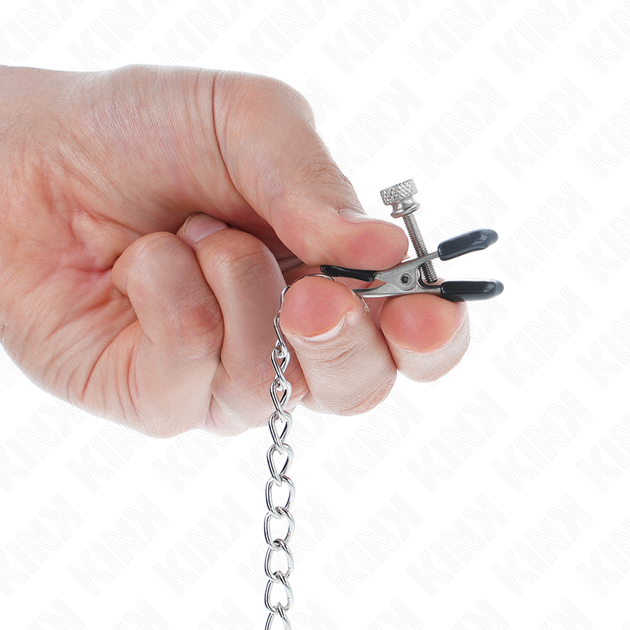 KINK - PINZAS PARA PEZONES PLANAS NEGRO CON CADENA PLATEADO 34 CM - Imagen 4