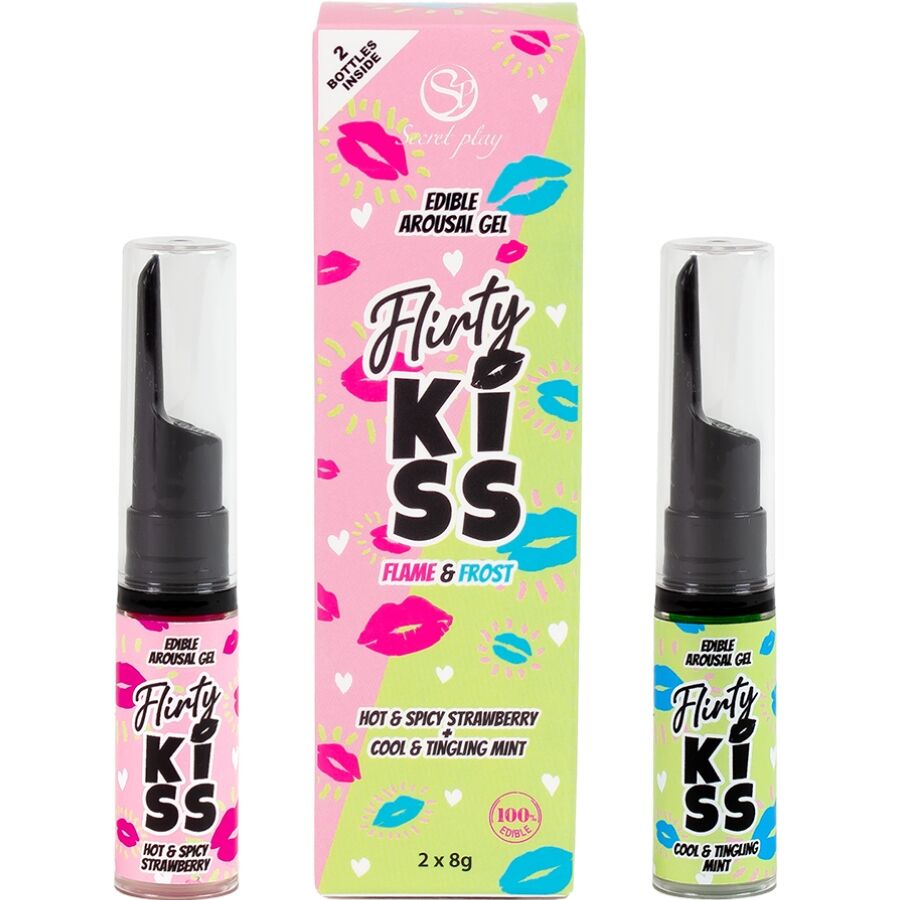 SECRETPLAY - FLIRTY KISS GELES CON EFECTOS SEXO ORAL FRESA MENTA 2 x 8 GR