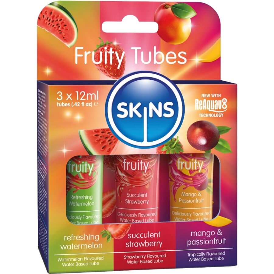 SKINS - FRUITY LUBES KIT LUBRICANTES SANDÍA, FRESA MANGO 3 x 12 ML